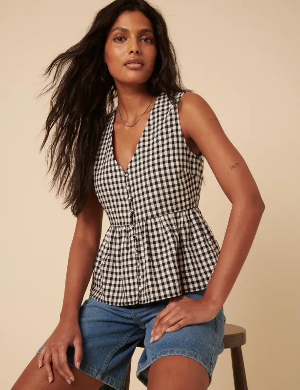 Black Gingham Sleeveless Ria Top sold by Nobody's Child