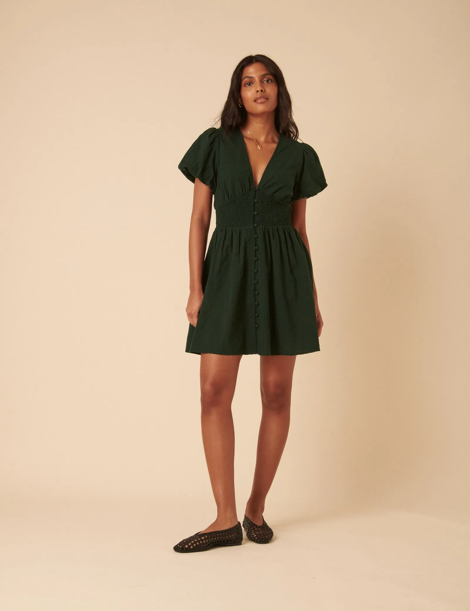 ワンピース ETMON Stitch Puff Mini Dress, Light Khaki Khaki Flossie Mini Dress
