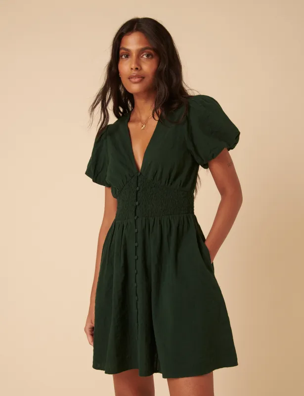 Khaki Puff Sleeve Abigail Mini Dress sold by Nobody's Child