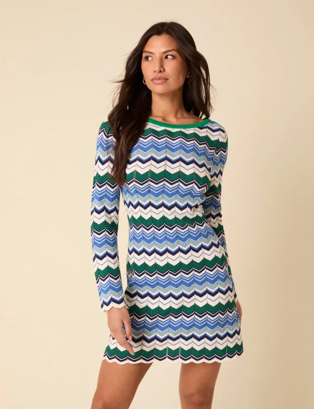 Green And Blue Striped Chevron Mini Dress sold by Nobody's Child