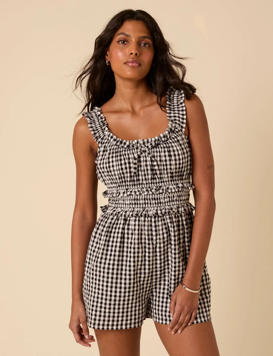 Black Gingham Sleeveless Aria Playsuit sold by Nobody's Child