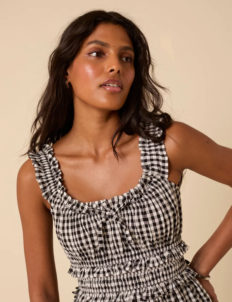 Black Gingham Sleeveless Aria Playsuit sold by Nobody's Child product image thumbnail 3