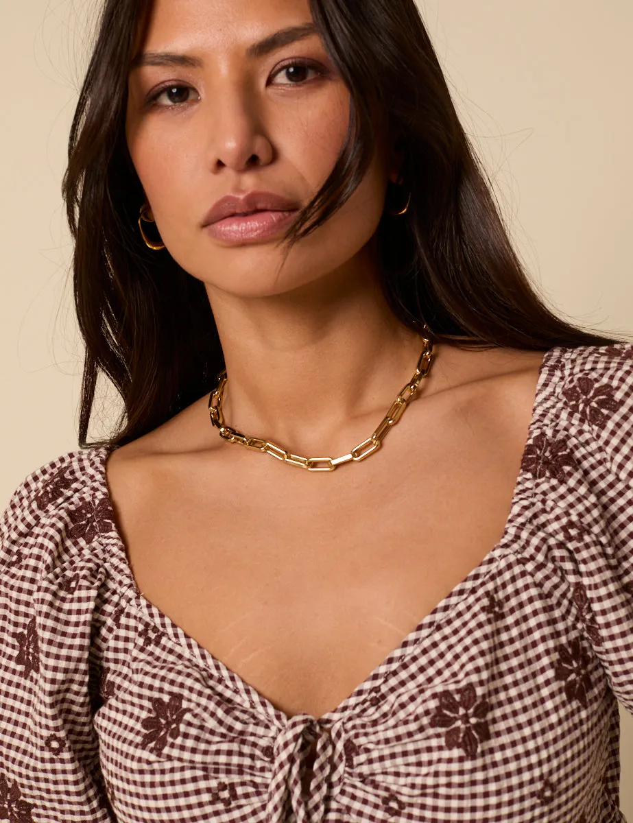 Brown Gingham Embroidered Top sold by Nobody's Child product image thumbnail 4