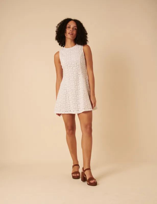 White Floral Broderie Anglaise Juno Mini Dress sold by Nobody's Child
