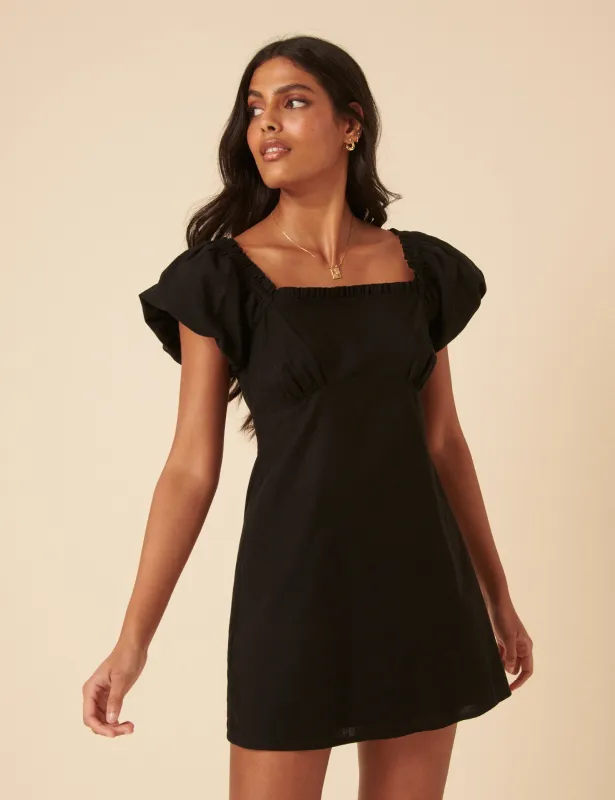 Black Puff Sleeve Ramona Mini Dress sold by Nobody's Child