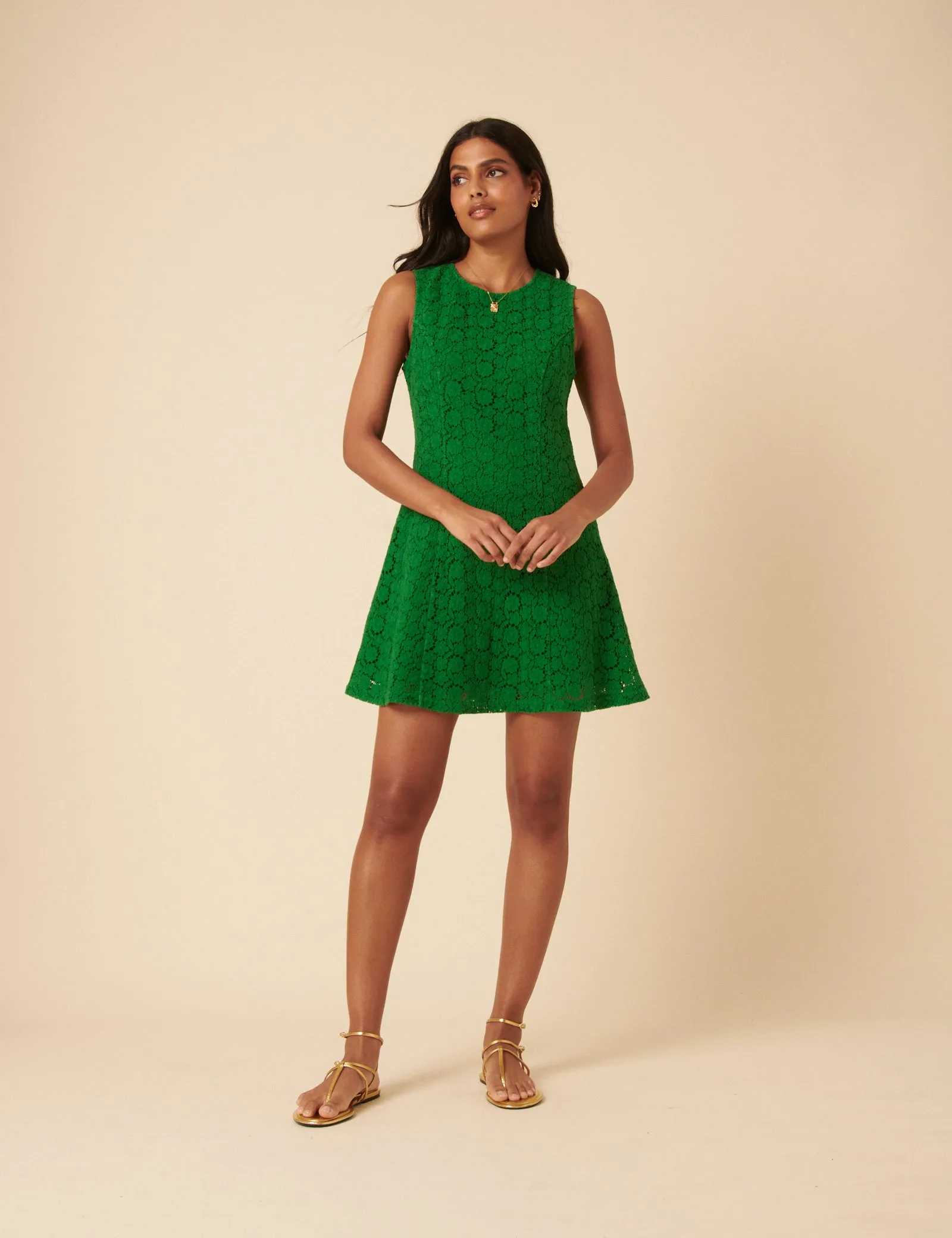 Green Floral Broderie Anglaise Juno Mini Dress sold by Nobody's Child product image thumbnail 4