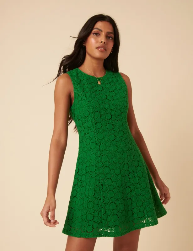 Green Floral Broderie Anglaise Juno Mini Dress sold by Nobody's Child