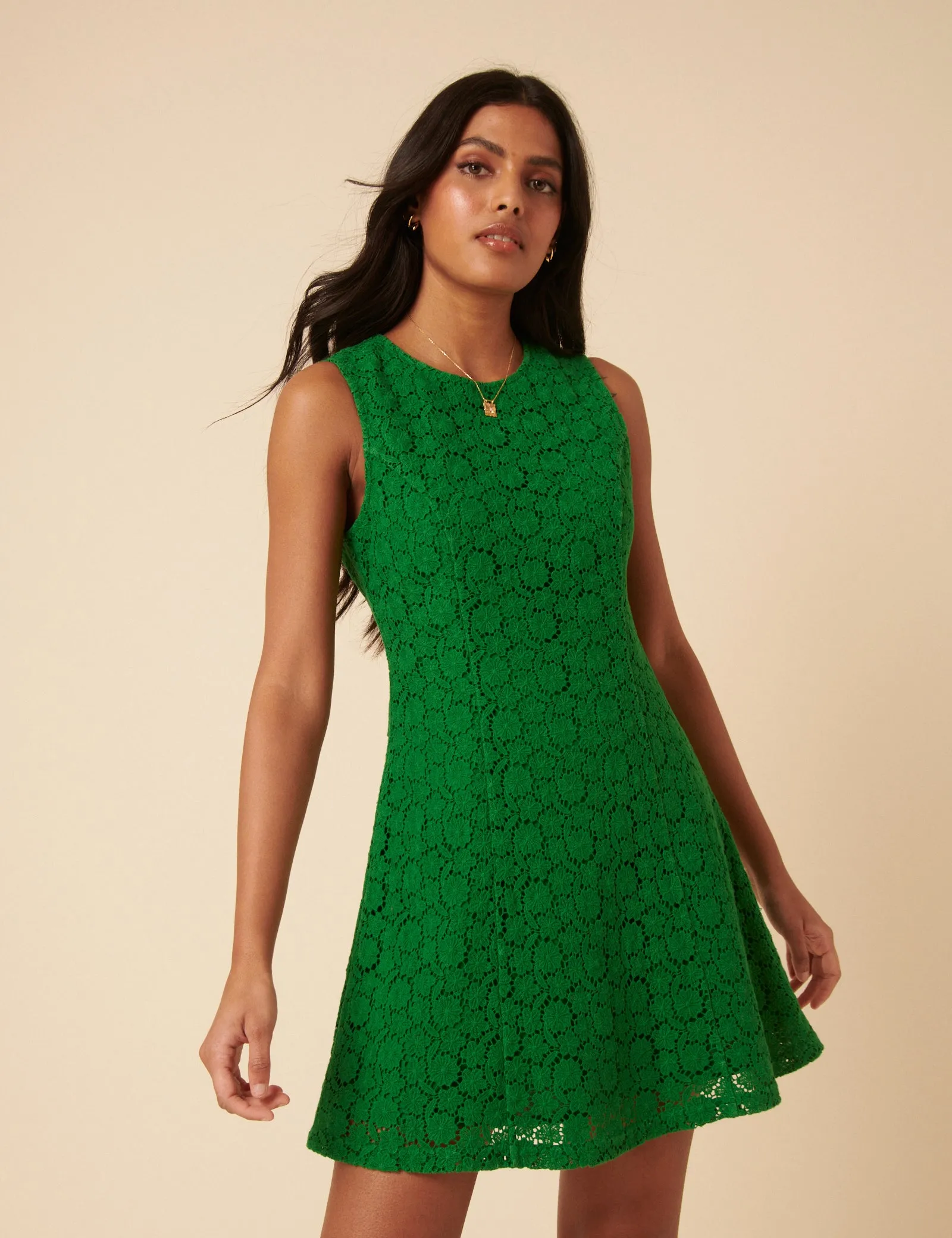 Green Floral Broderie Anglaise Juno Mini Dress sold by Nobody's Child