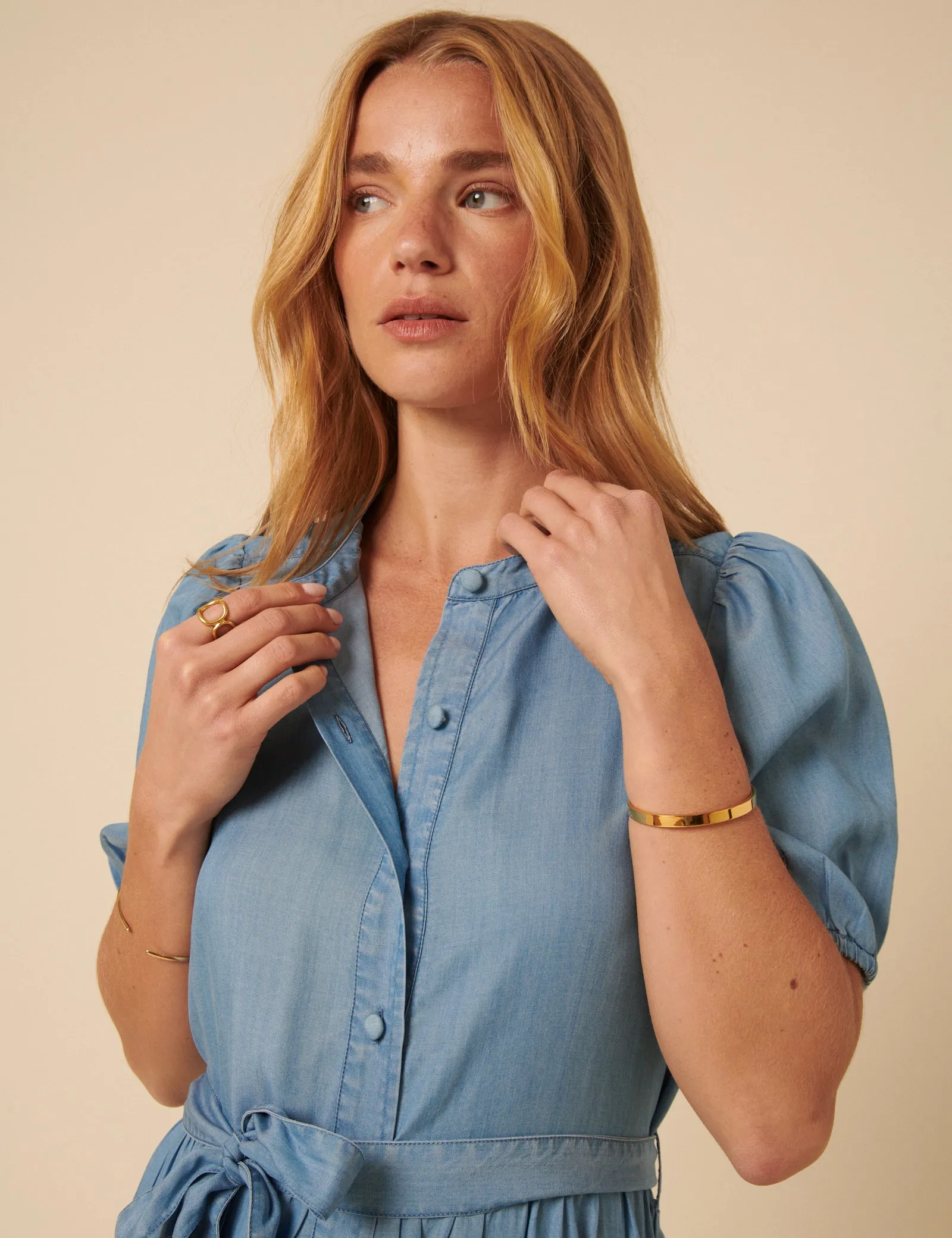 Blue Denim Tiered Clover Midi Dress sold by Nobody's Child product image thumbnail 4