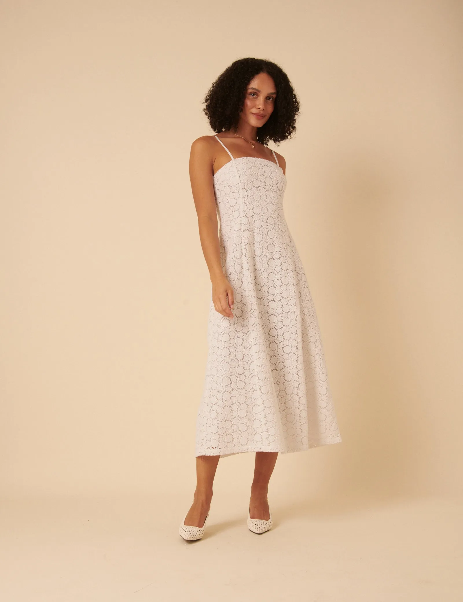 White Floral Broderie Anglaise Fern Midi Dress sold by Nobody's Child product image thumbnail 4