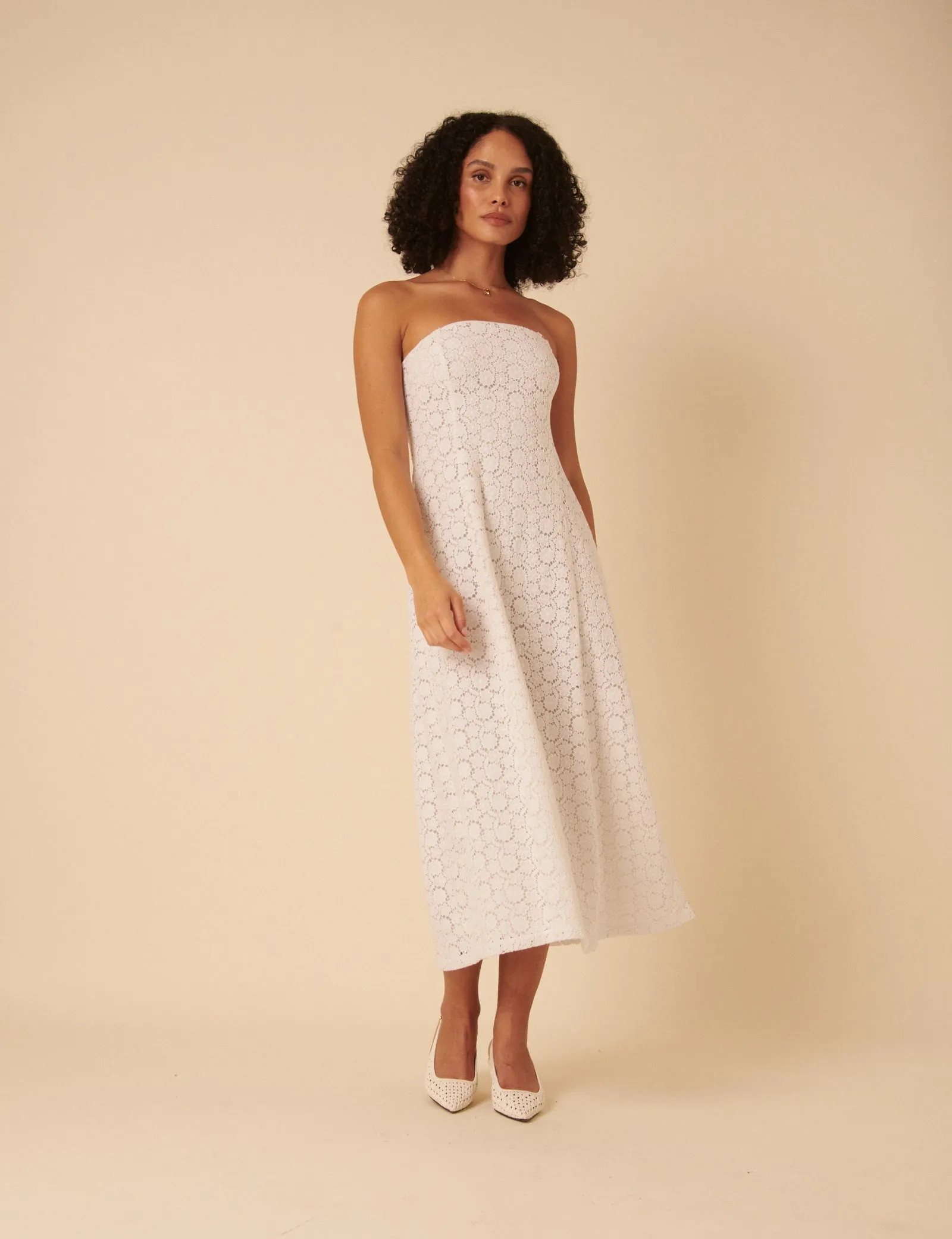 White Floral Broderie Anglaise Fern Midi Dress sold by Nobody's Child