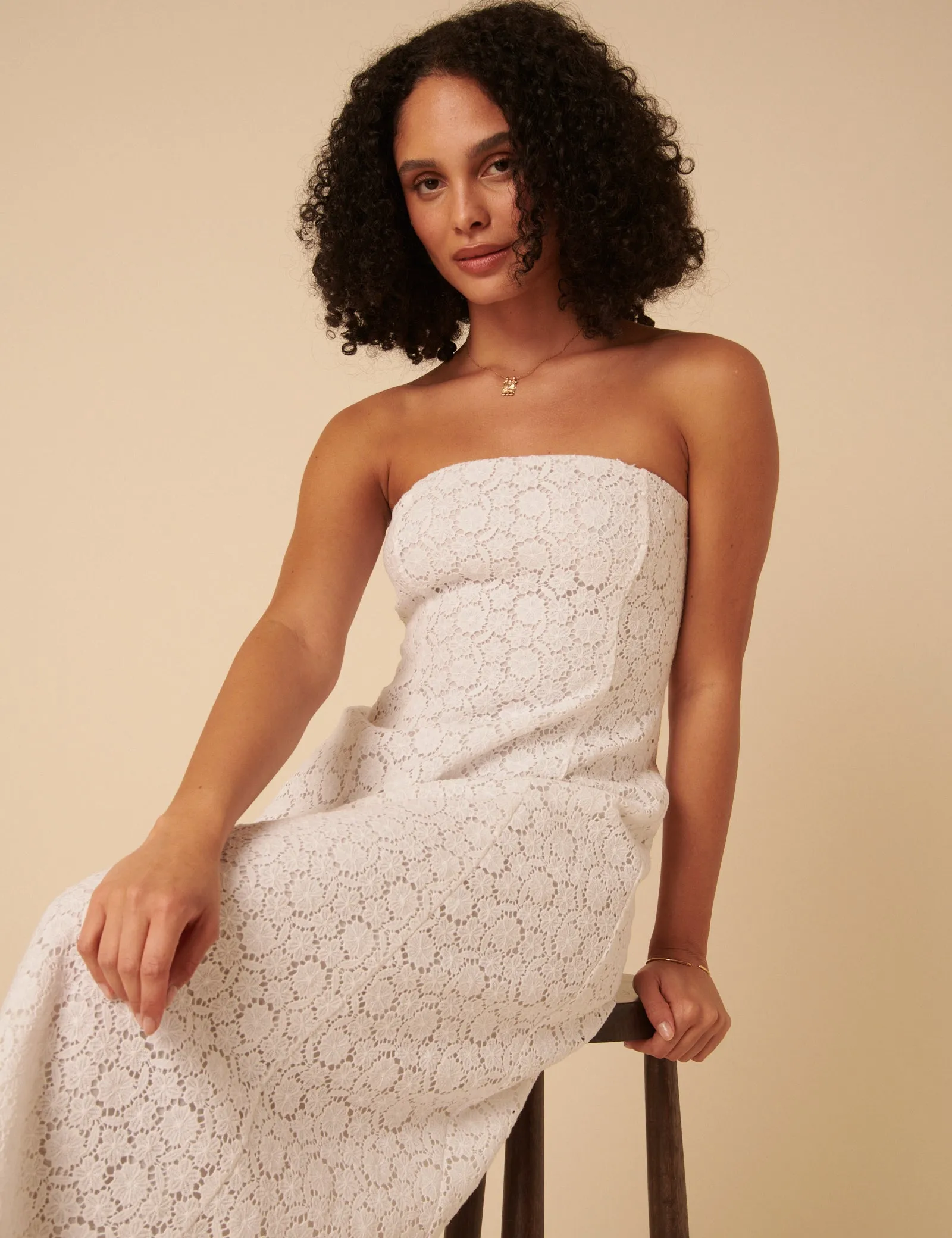 White Floral Broderie Anglaise Fern Midi Dress sold by Nobody's Child product image thumbnail 2