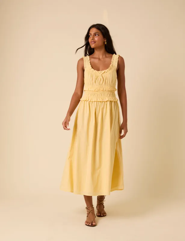 Butter Yellow Sleeveless Ariel Midi Dress sold by Nobody's Child