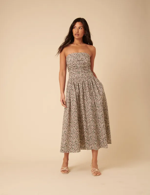 Cream Ditsy Floral Bandeau Felicity Midi Dress sold by Nobody's Child