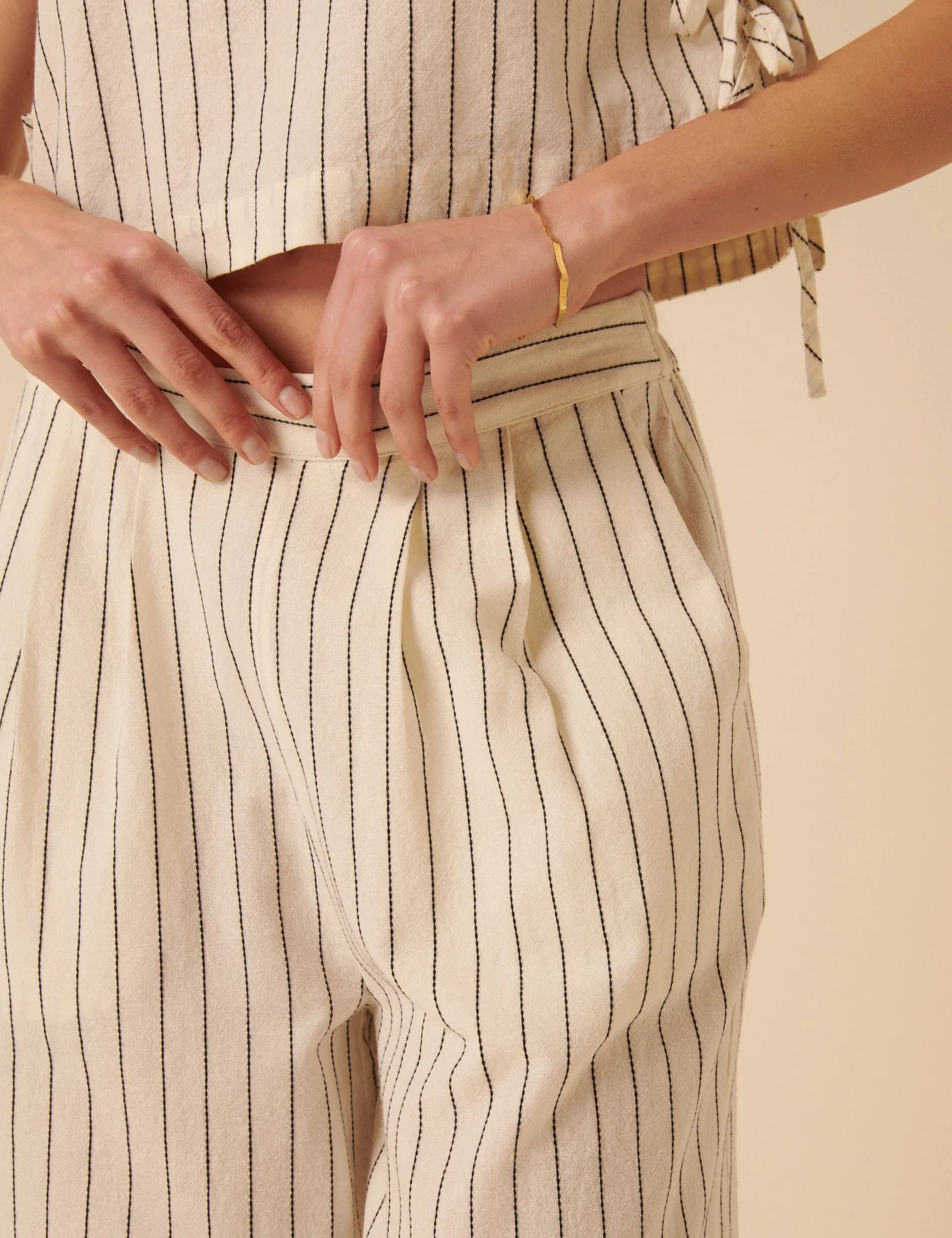 Cream Pinstripe Relaxed Trousers sold by Nobody's Child product image thumbnail 3