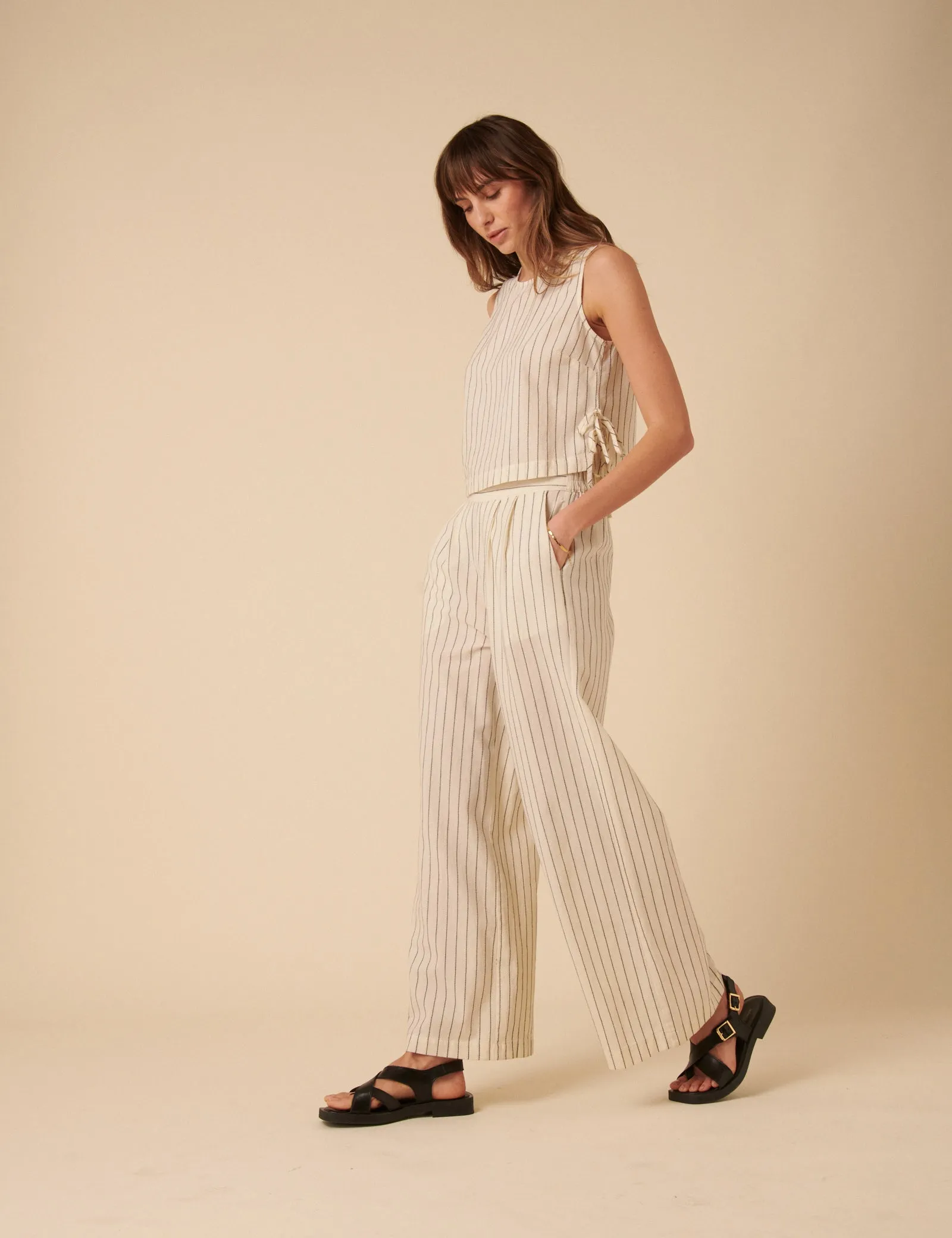Cream Pinstripe Relaxed Trousers sold by Nobody's Child
