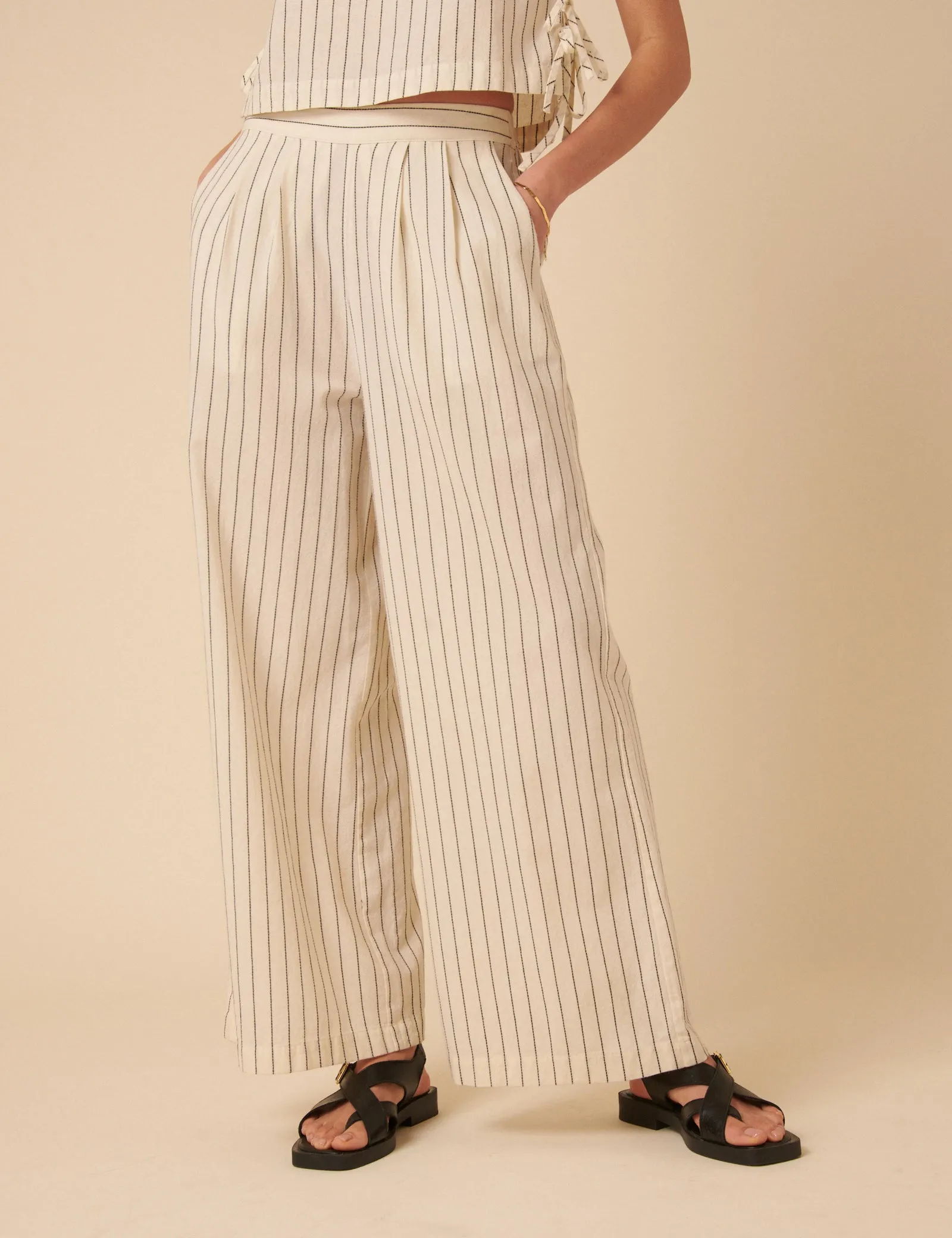 Cream Pinstripe Relaxed Trousers sold by Nobody's Child product image thumbnail 2