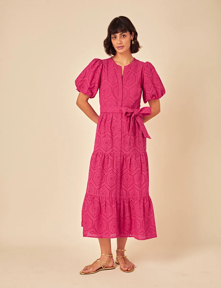 Pink Broderie Anglaise Marla Midi Dress sold by Nobody's Child