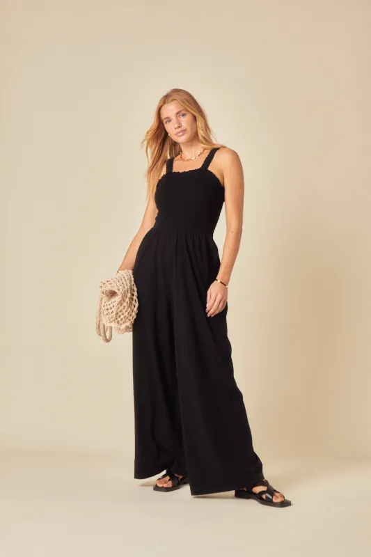 Black Shirred Jumpsuit sold by Nobody's Child