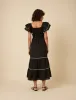 Black Contrast Trim Frill Shoulder Midi Dress sold by Nobody's Child