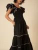 Black Contrast Trim Frill Shoulder Midi Dress sold by Nobody's Child