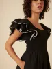 Black Contrast Trim Frill Shoulder Midi Dress sold by Nobody's Child