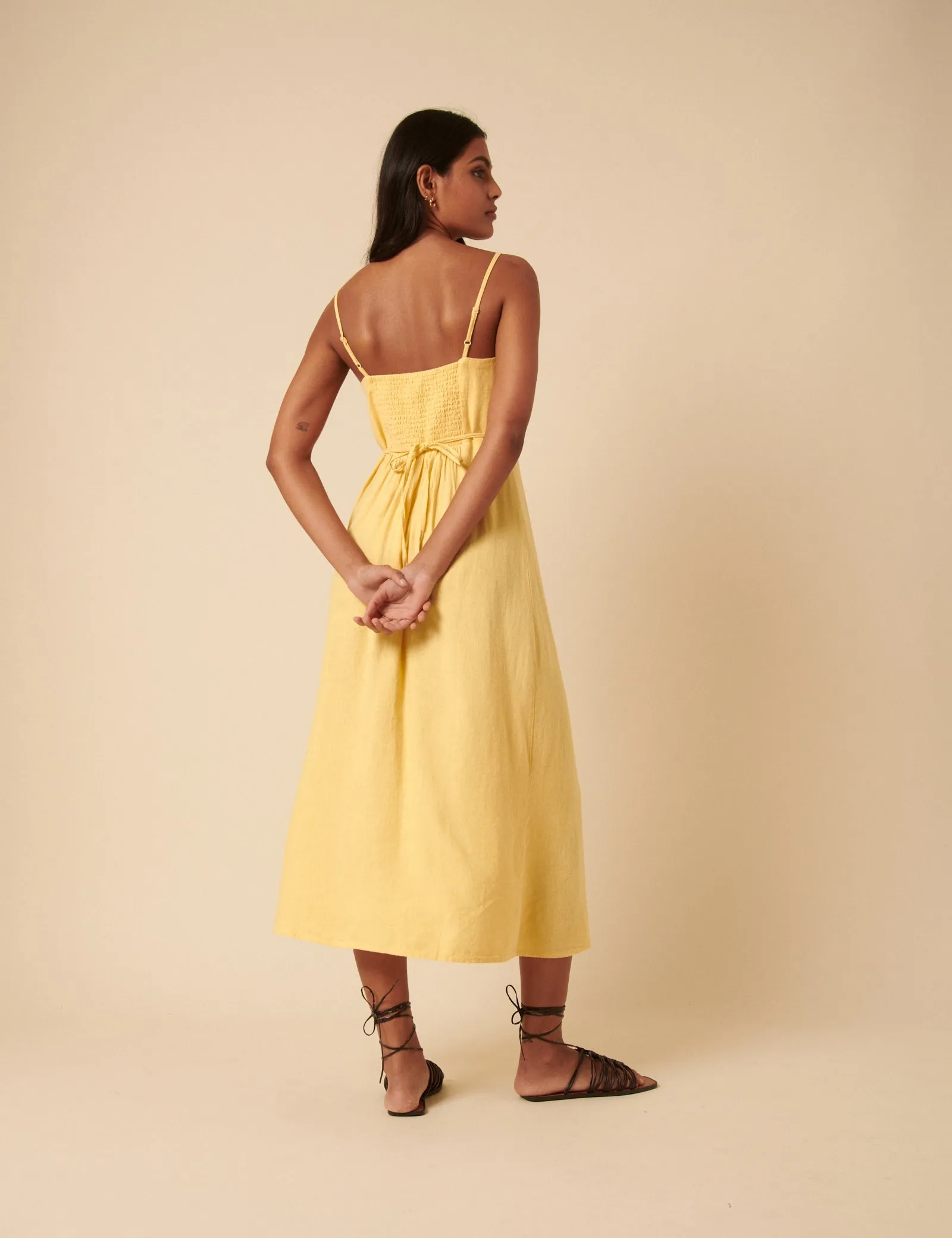 Butter Yellow Linen-blend Maddie Midi Dress sold by Nobody's Child product image thumbnail 5