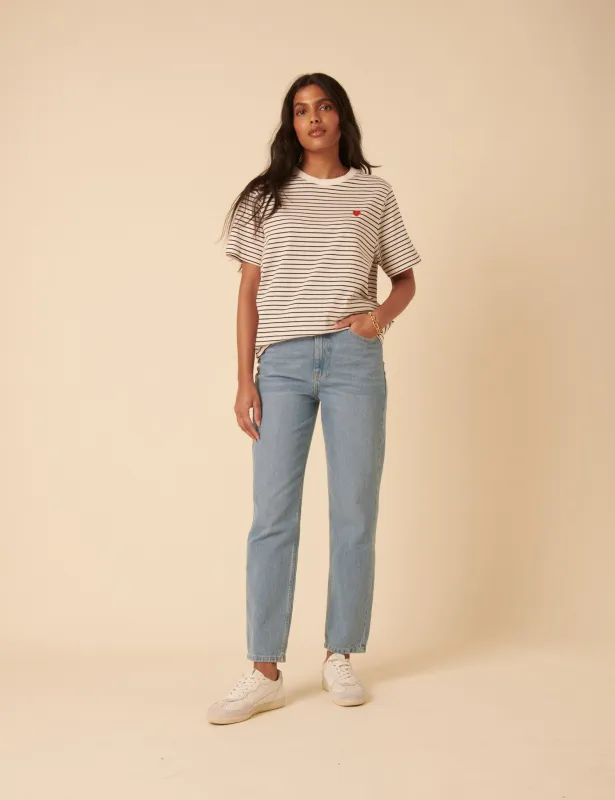 Black And White Striped Heart Embroidered T-Shirt sold by Nobody's Child