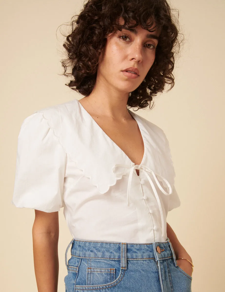 White Short Sleeve Birdie Blouse sold by Nobody's Child product image thumbnail 4