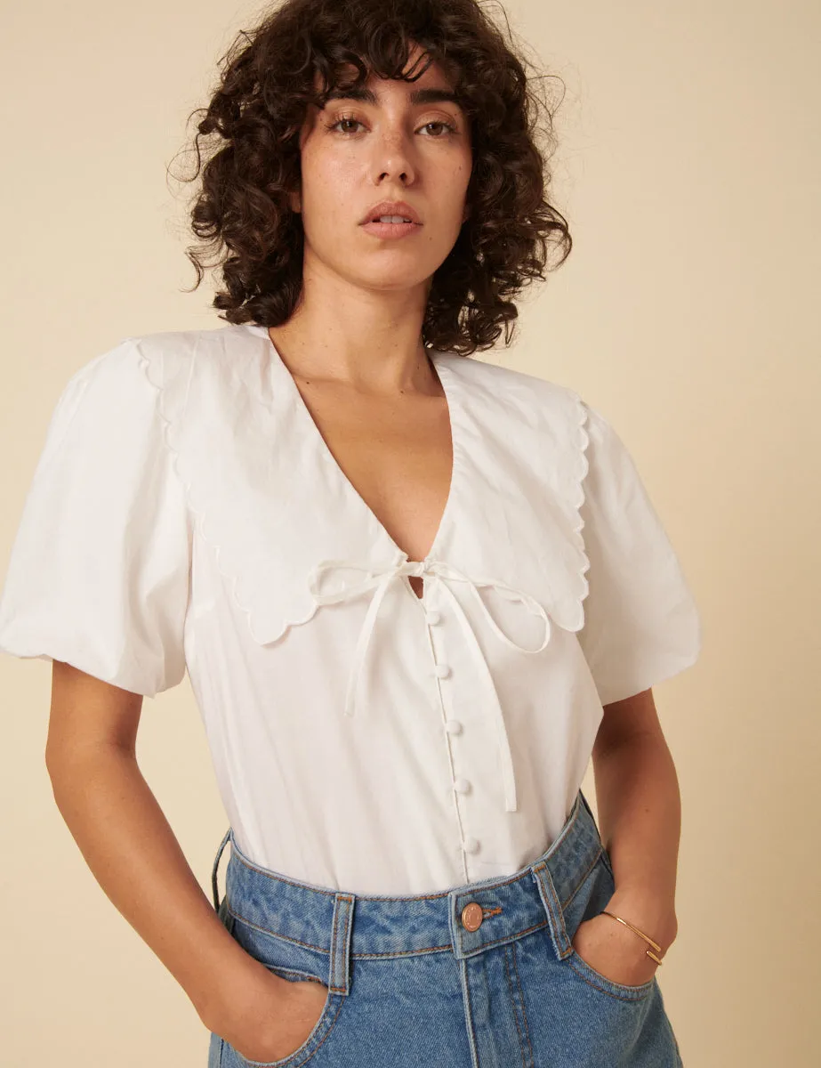 White Short Sleeve Birdie Blouse sold by Nobody's Child product image thumbnail 2