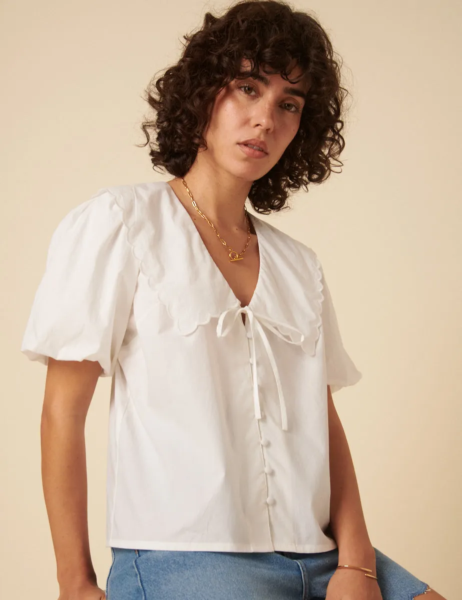 White Short Sleeve Birdie Blouse sold by Nobody's Child