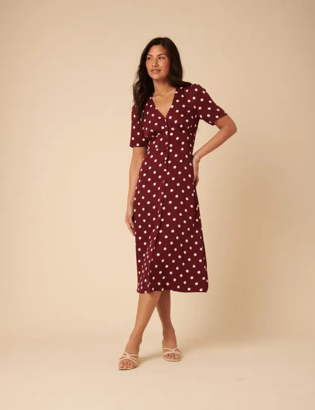 Brown Polka Dot Alexa Midi Dress sold by Nobody's Child
