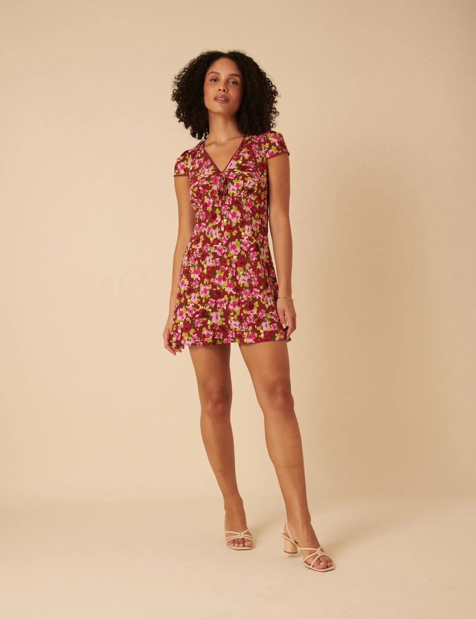 Red And Pink Floral Rosa Mini Dress sold by Nobody's Child product image thumbnail 3