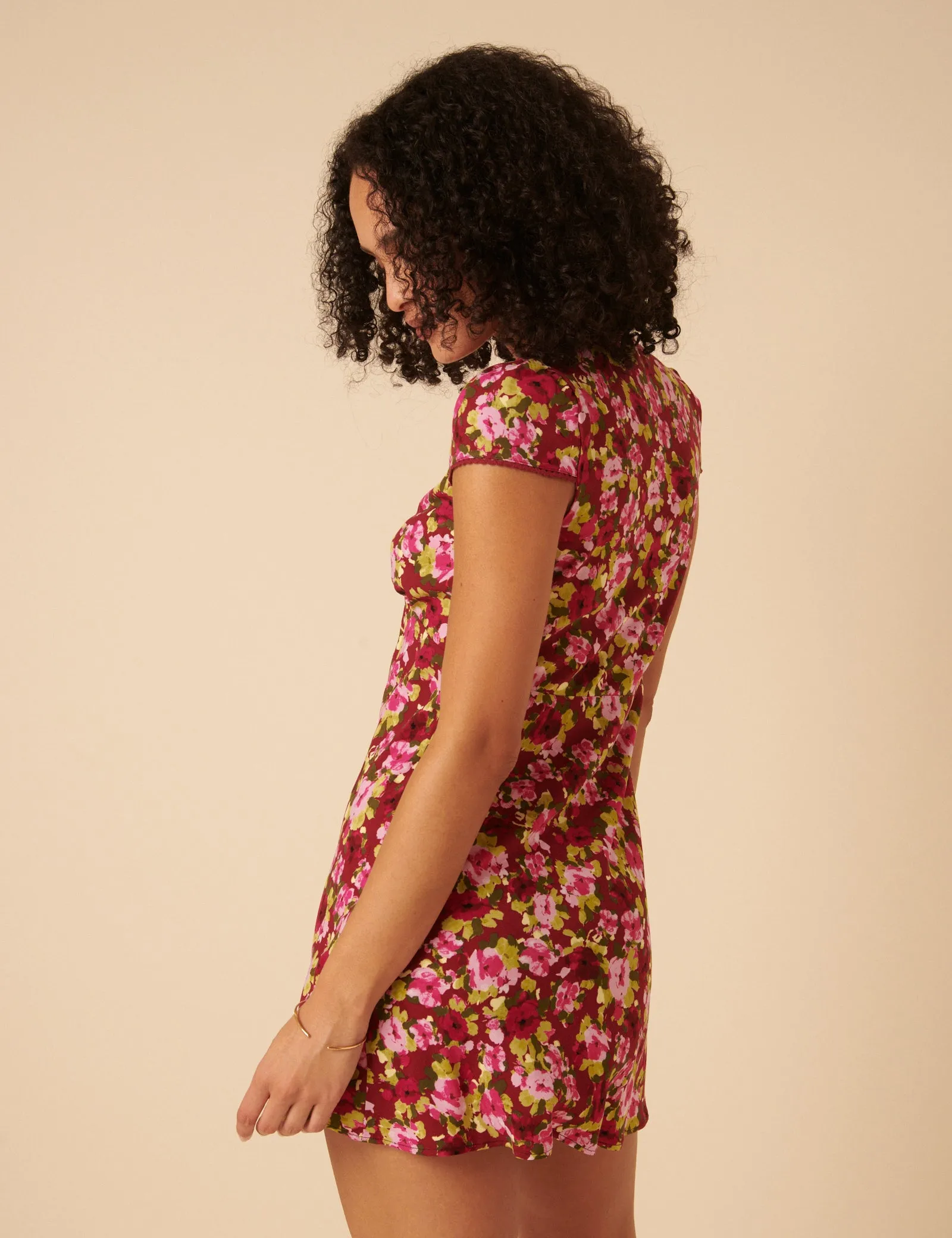 Red And Pink Floral Rosa Mini Dress sold by Nobody's Child product image thumbnail 5