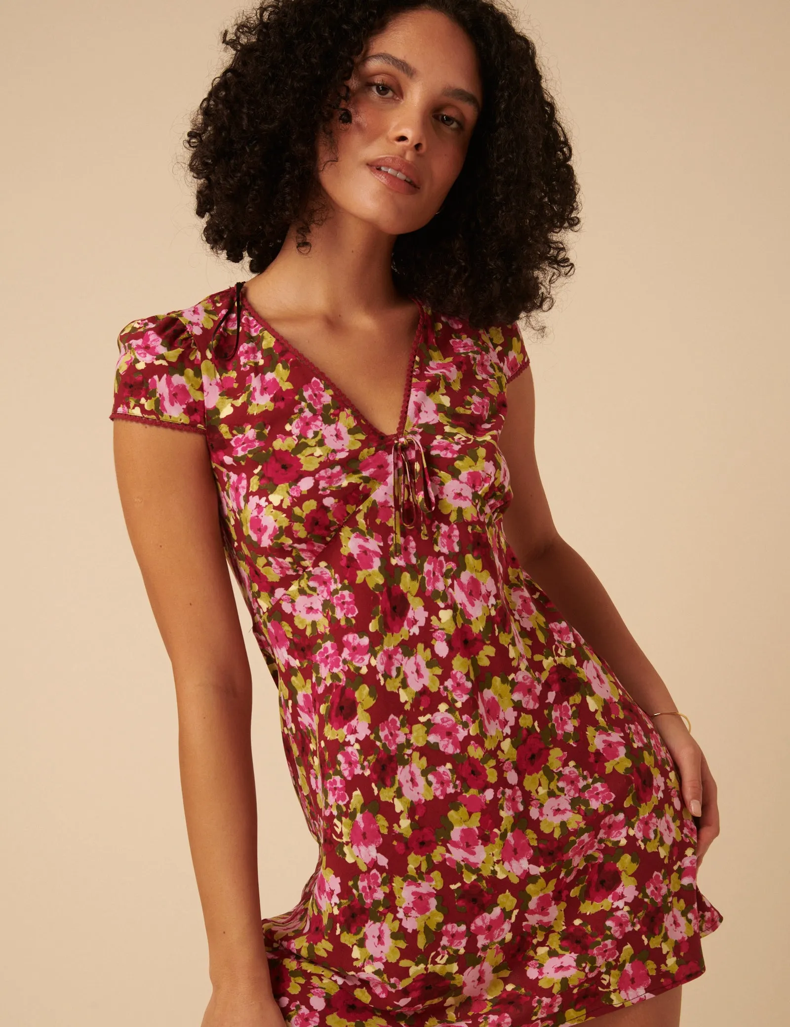 Red And Pink Floral Rosa Mini Dress sold by Nobody's Child product image thumbnail 4
