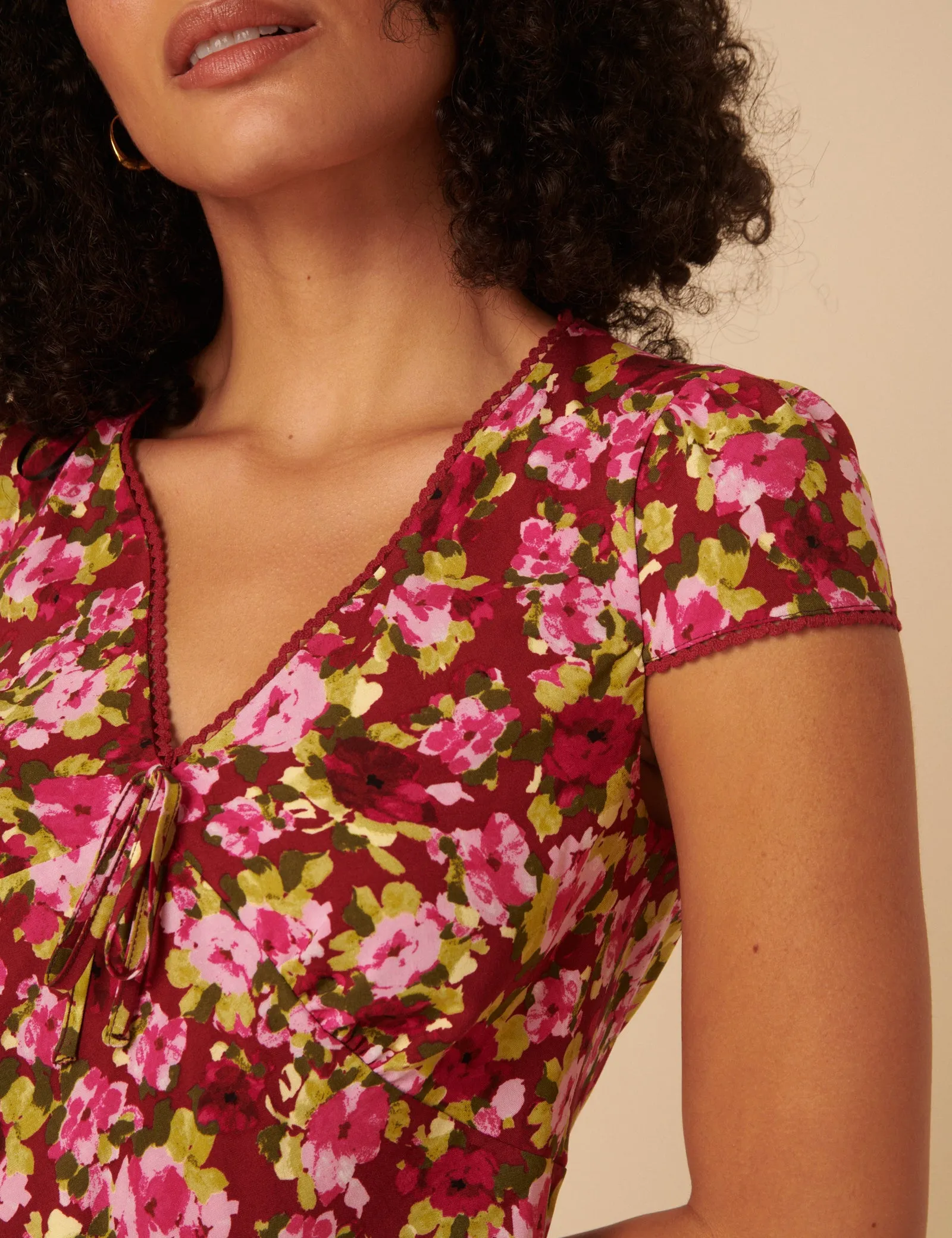 Red And Pink Floral Rosa Mini Dress sold by Nobody's Child product image thumbnail 2