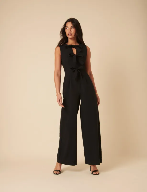 Black Bow Front Bertha Jumpsuit sold by Nobody's Child