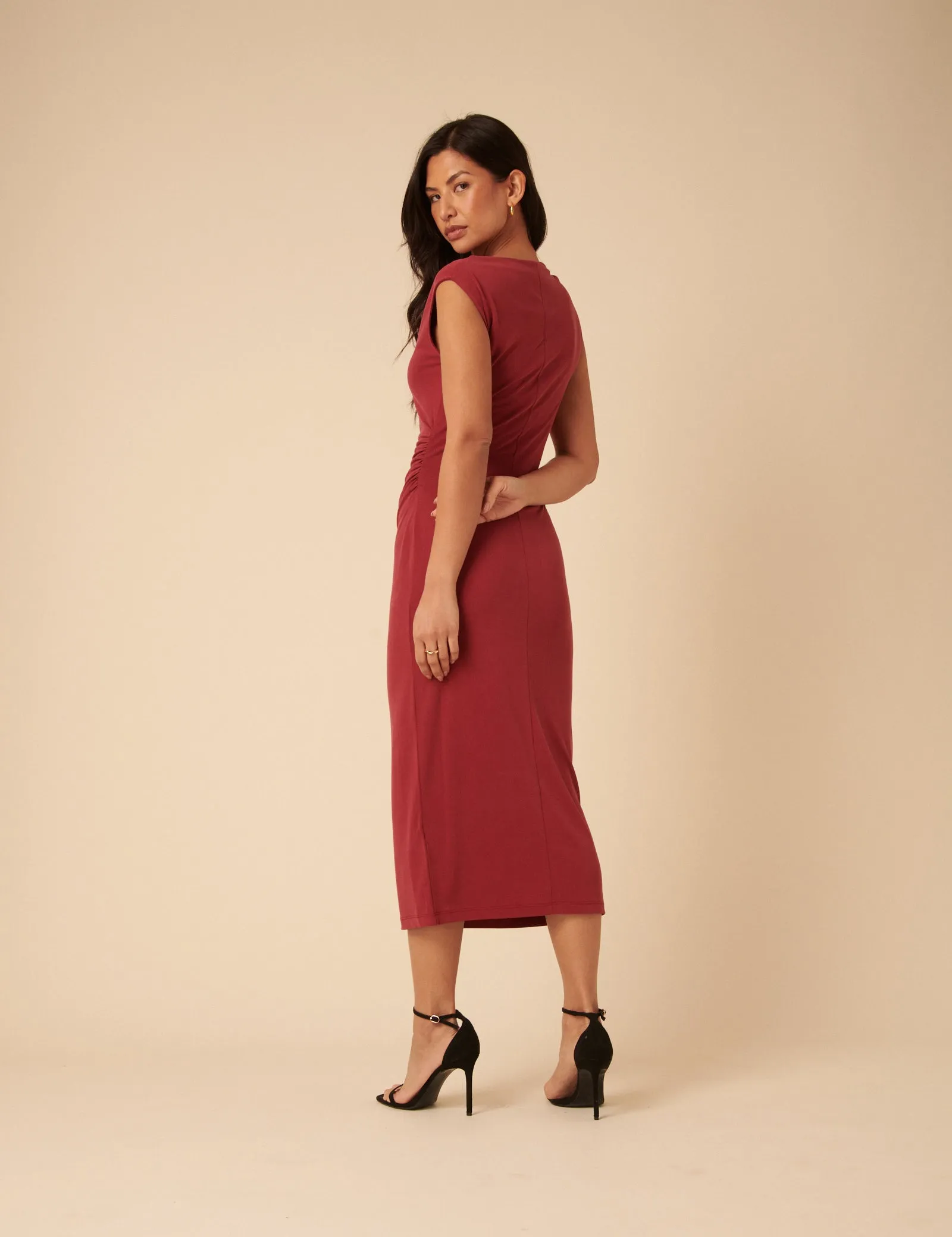 Red Jersey Gathered Side Amber Midi Dress sold by Nobody's Child product image thumbnail 5