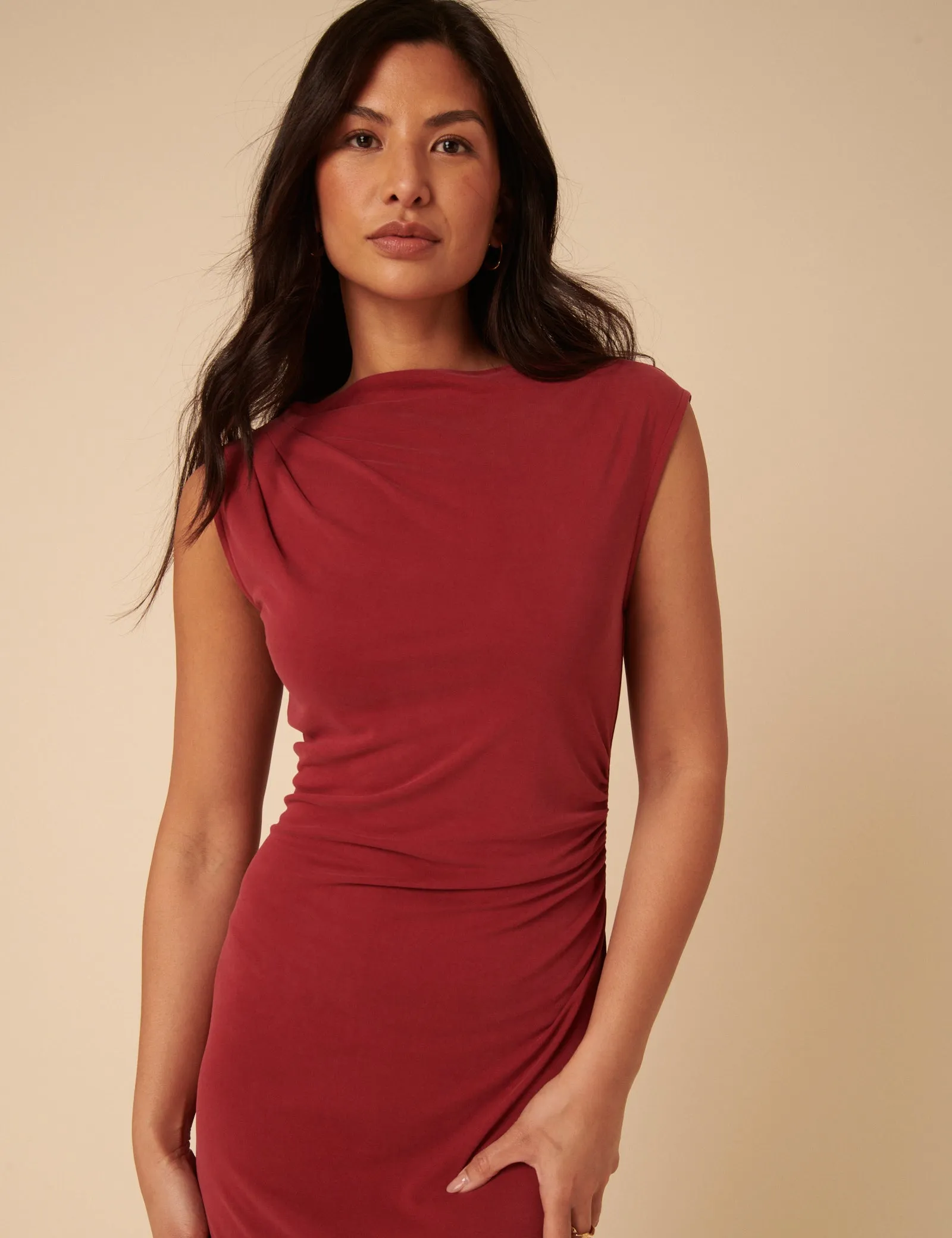 Red Jersey Gathered Side Amber Midi Dress sold by Nobody's Child product image thumbnail 2