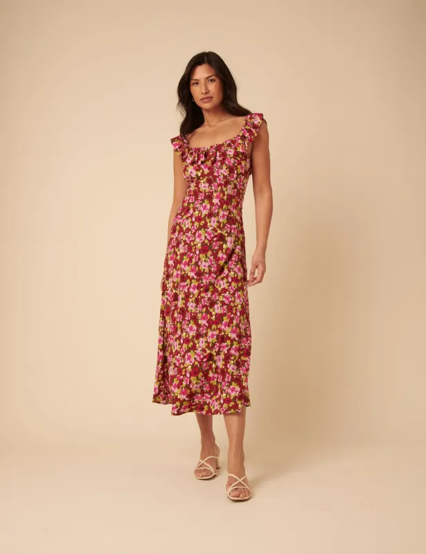 Red And Pink Floral Libby Midi Dress sold by Nobody's Child