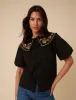 Black Floral Embroidered Tie Front Blouse sold by Nobody's Child