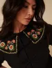 Black Floral Embroidered Tie Front Blouse sold by Nobody's Child