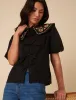 Black Floral Embroidered Tie Front Blouse sold by Nobody's Child