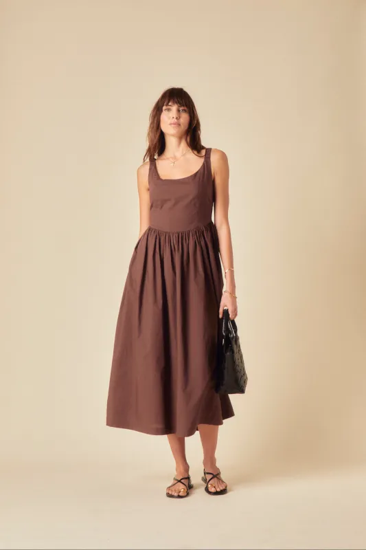 Brown Drop Waist Marina Midi Dress sold by Nobody's Child