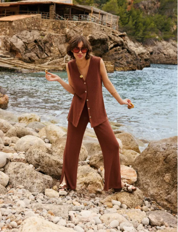 Brown Textured Wide Leg Trousers sold by Nobody's Child