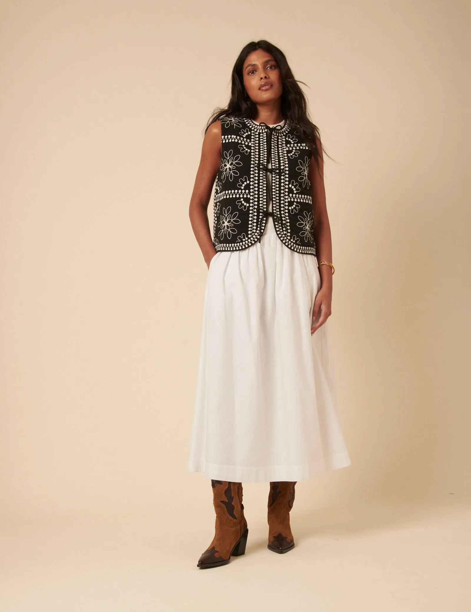 Black Floral Embroidered Gilet sold by Nobody's Child product image thumbnail 2