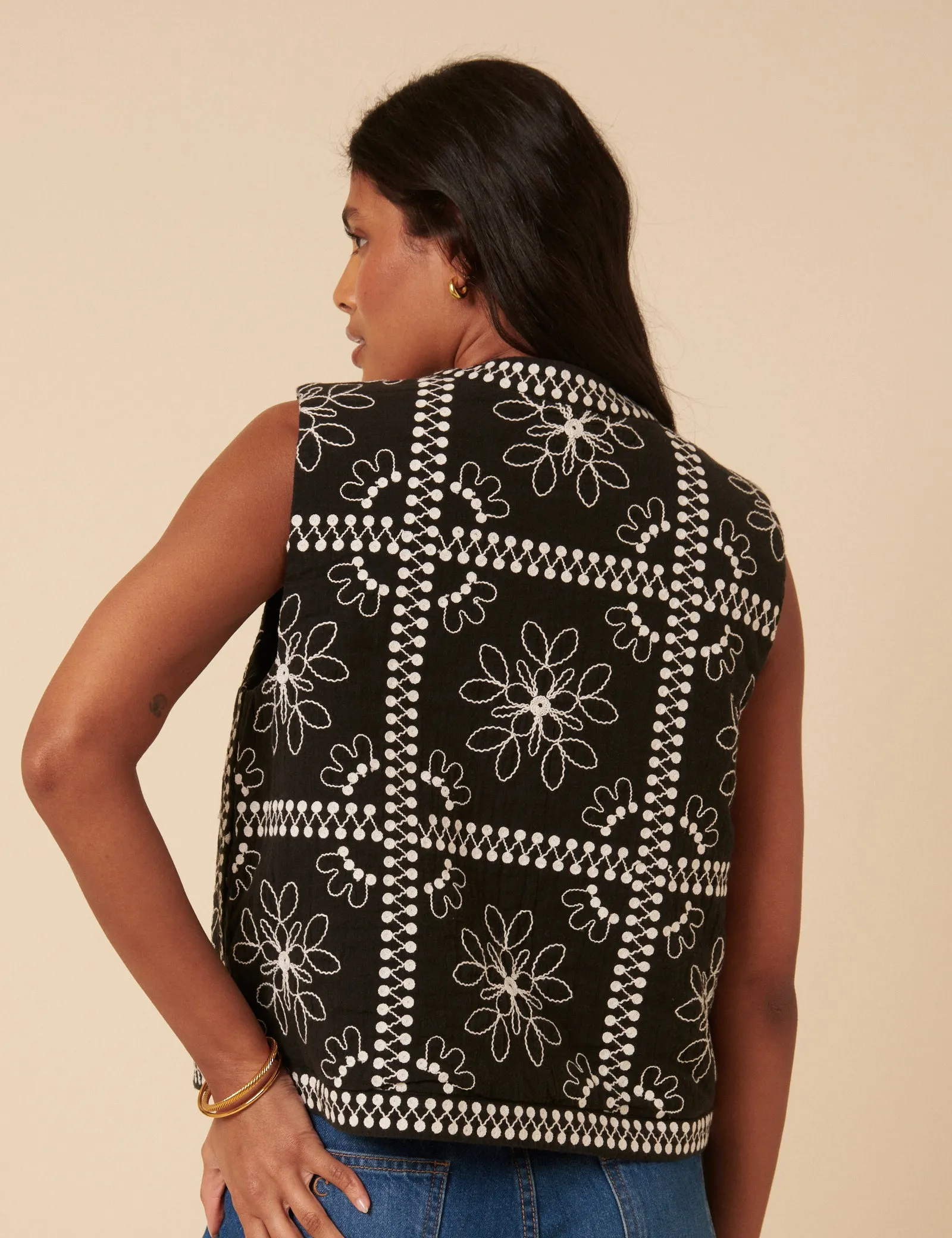 Black Floral Embroidered Gilet sold by Nobody's Child product image thumbnail 5
