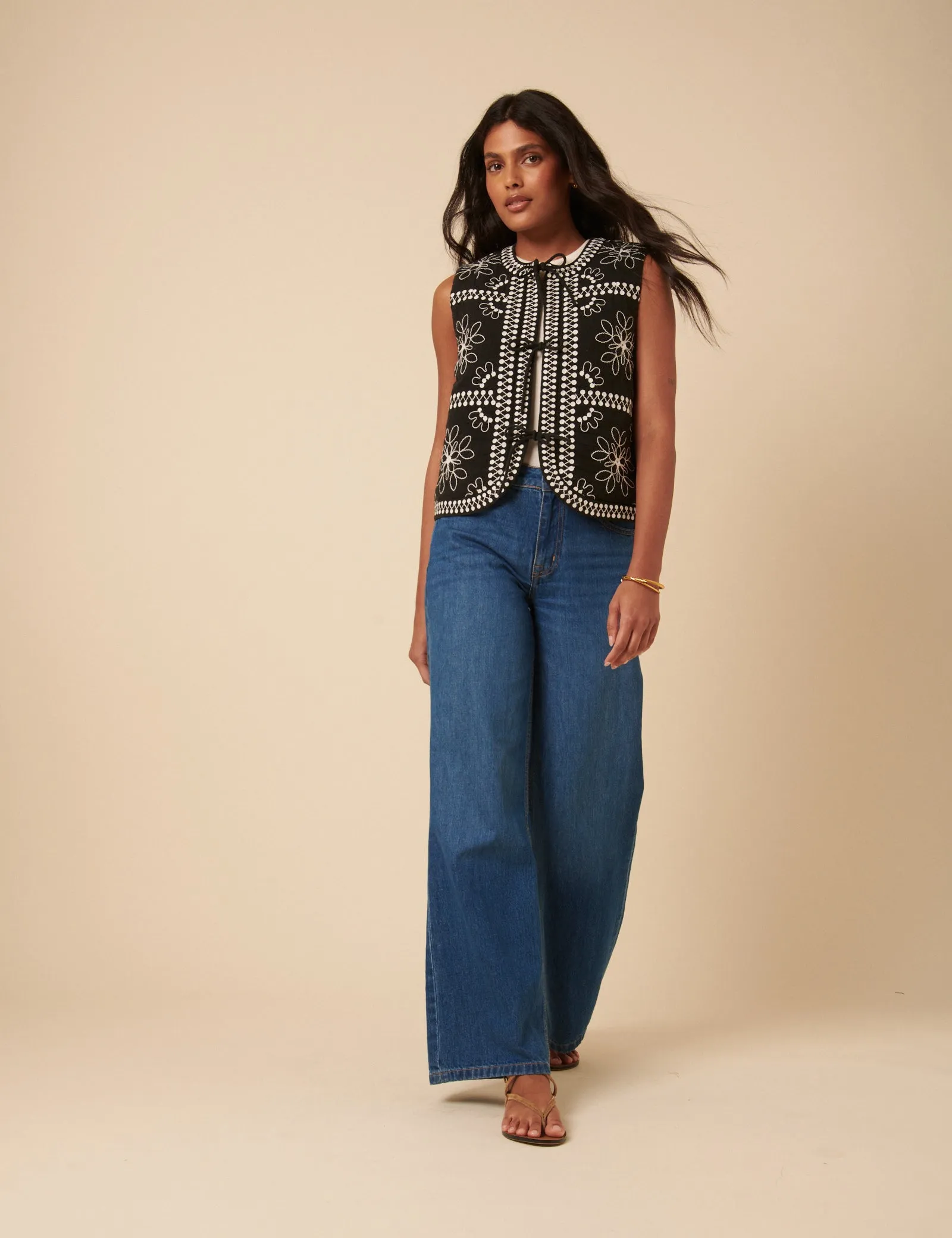 Black Floral Embroidered Gilet sold by Nobody's Child product image thumbnail 4