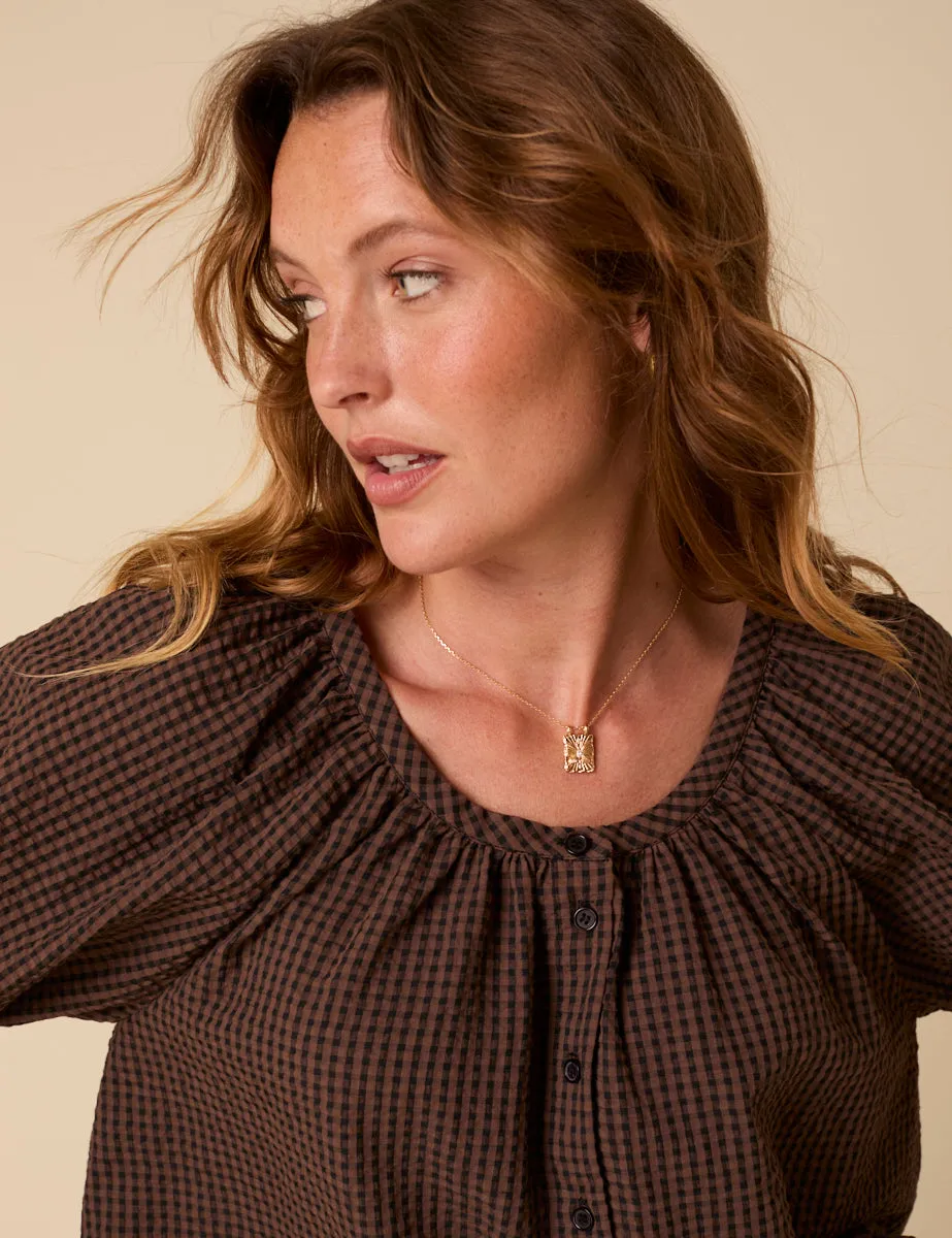 Brown Gingham Puff Sleeve Top sold by Nobody's Child product image thumbnail 3