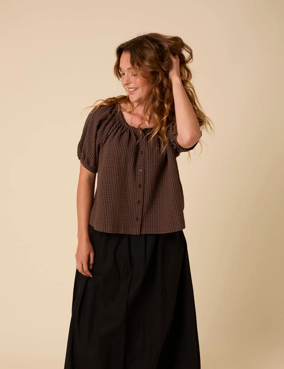 Brown Gingham Puff Sleeve Top sold by Nobody's Child product image thumbnail 4